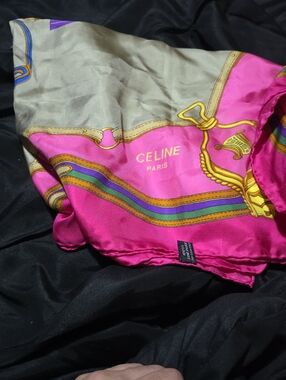 CELINE Womens Pink & Gray Silk Scarf-Style Jacket Accent